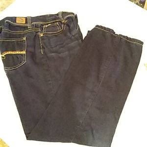 JORDACHE jeans Blue Bootcut Distressed Lycra Embroidery Pockets Size 14 27ins.